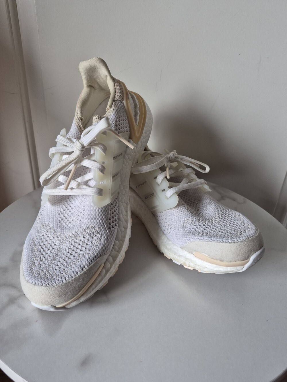 Adidas Ultraboost Off-white Knit Sneakers with Peach Sole Women Size 9
